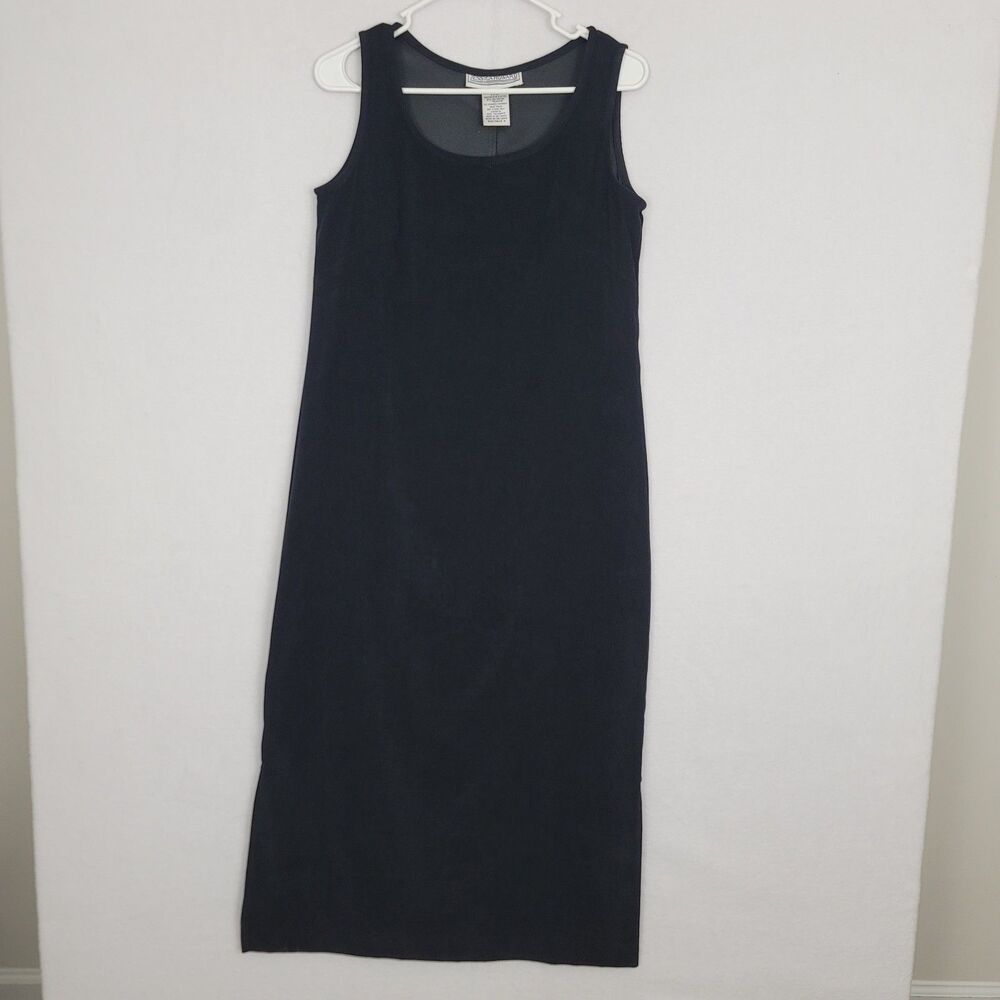 Jessica Howard VTG Black Sheath Midi Dress Slip On Size 6 Staple Piece Slit